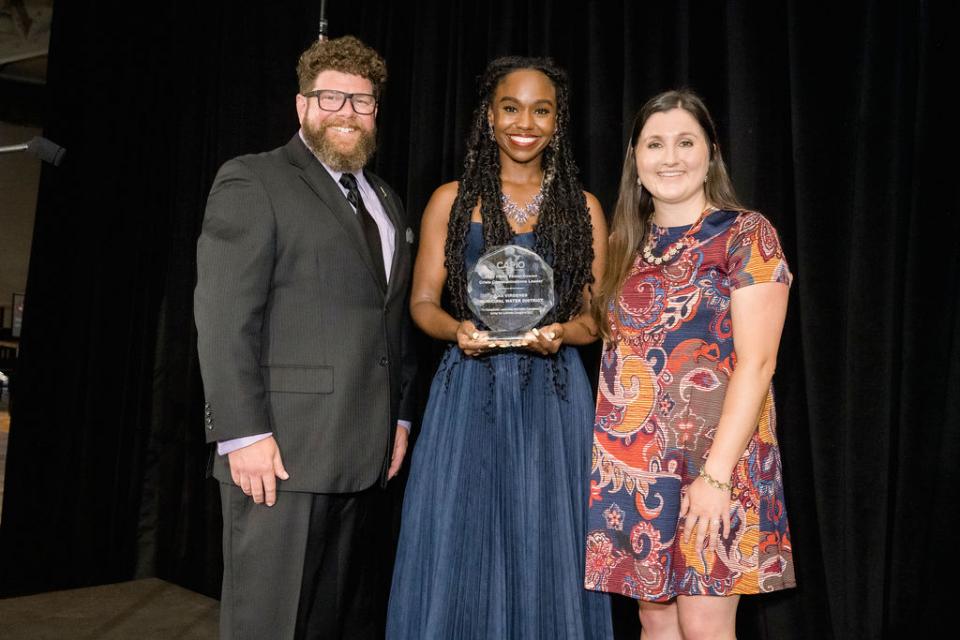 Steven Baird and Riki Clark accept the Frank Potter Cowan Crisis Communications Leader of the Year award on behalf of LVMWD